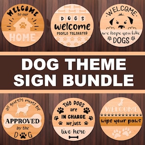 Dog Welcome Sign Laser Cut Bundle, Dog Laser Sign Bundle, Dog Lover Decor, Round Door Hanger, Paw prints, Digital Download, Glowforge File