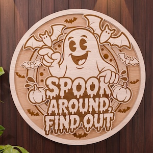 Halloween ronde teken Svg - Halloween deur Hanger Svg - Lasergesneden bestand - Halloween deur teken - muur Decor - Glowforge-bestand