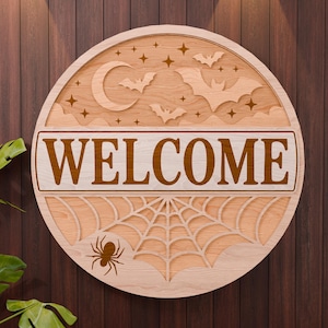 Halloween ronde teken Svg - Halloween deur Hanger Svg - Lasergesneden bestand - Halloween deur teken - muur Decor - Glowforge-bestand