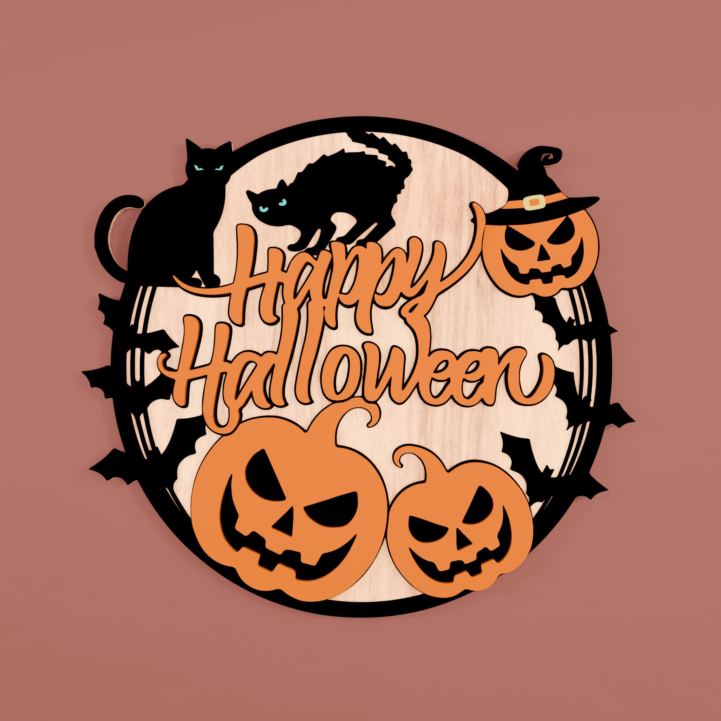 Spooky Halloween Welcome Sign SVG: Pumpkin Cat Door Hanger (digital ...