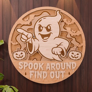 Halloween ronde teken Svg - Halloween deur Hanger Svg - Lasergesneden bestand - Halloween deur teken - muur Decor - Glowforge-bestand