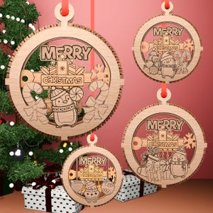 Bundle of 3D Christmas Ornaments, Tree Decorations Craft Set, Hanging Bauble with Snowy Scene, New Year Laser Cut Digital Download