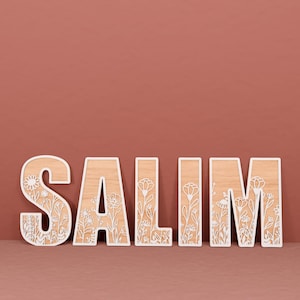 Personalisierte Buchstaben Blumen aus Holz, Alphabet Buchstaben Mädchen Raumschild Schlafzimmer, Wildblumen Wand Buchstaben Boho Namensschild, Glowforge Dateien