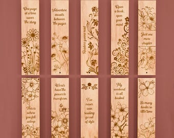Floral Bookmark Bundle Svg, Wooden Template Engraved Laser Cut Files, Book Lover Gift, Teacher Gift Glowforge File, Digital File