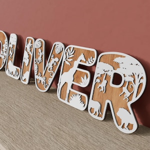 Woodland Baby Namen Schild Dekor, personalisierte Kinderzimmer Buchstaben, Tiere Namen Schild, Safari Buchstaben, Kinderzimmer Dekor, Glowforge Dateien