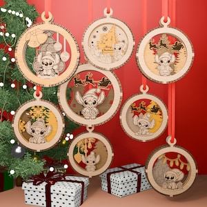 Bundle of 3D Christmas Ornaments, Tree Decorations Craft Set, Hanging Bauble with Snowy Scene, New Year Laser Cut Digital Download