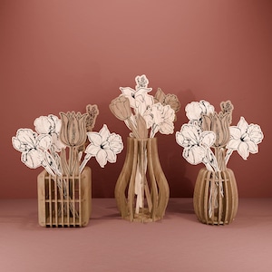 Vase und Blumen SVG Laser Cut-Dateien, Holzblumen Laser geschnitten, Holzvase geschnitten Datei, Glowforge Datei, digitaler Download, Geschenk für Mama, Geburt Mama svg