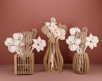 Wood Vase and Flowers SVG Laser Cut Files (Digital Download)