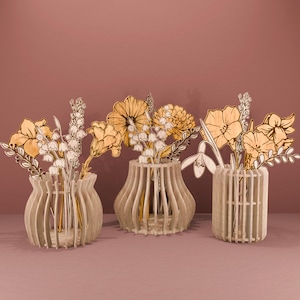 花瓶と誕生月の花の SVG レーザーカット ファイル、木製の花のレーザーカット、木製の花瓶の SVG、Glowforge の SVG ファイル、デジタル ダウンロード、お母さんへの贈り物
