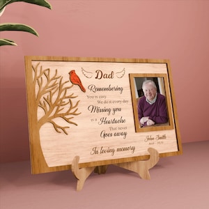 Aangepast condoleancecadeau voor dierbaren met foto, herdenkingsfotolijst voor vader, fotolijst met kardinaal, laserbestand begrafenisdecoratie