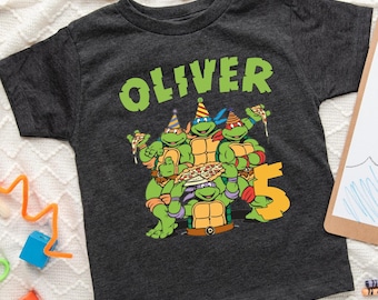 Custom Pizza Turtles Birthday Shirt: Boy's Party Tee
