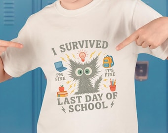 Funny Cat I Survived School Year Shirt Summer Break Era Bye Bruh Student Tee