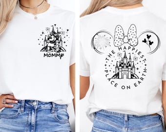 Custom The Happiest Place One Earth Couple T-Shirt, Mickey and Minnie Magical Castle Tees,Disney Family Trip Shirt,Disneyland Vacation Shirt