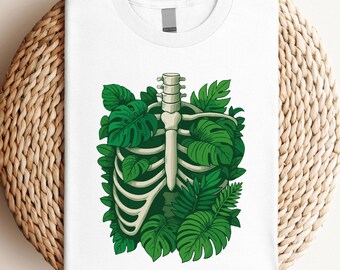 Botanical Skeleton Graphic Tee - Gothic Halloween Top