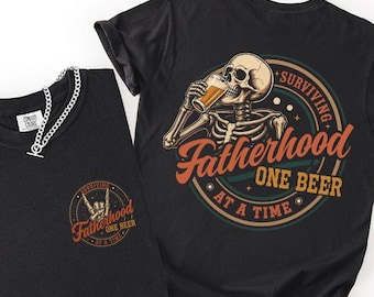 Comfort Colors Surviving Fatherhood One Beer At A Time Shirt Vintage Funny Dad Tee
