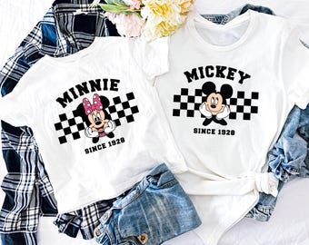 Mickey and Minnie Couples T-Shirt, Mickey Checkered T-Shirt, Minnie Checkered T-Shirt, Disney Trip Shirt, Disney Family Vacation Shirt