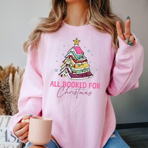 All Booked For Christmas Sweatshirt,Gift for Librarian,Bookworm Christmas Sweatshirt,Christmas Book Tree Sweater,Book Lovers Christmas Sweat