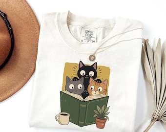 Book Club Cat Comfort Colors© Shirt, Funny Cat Tee, Reader Gift, Cozy Reading Shirt, Bookworm Gift Idea