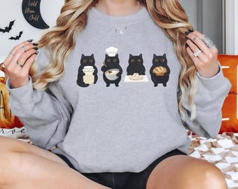 Funny Black Cats Bread Making Sweatshirt, Sourdough Starter Cat Mom Gift, Aesthetic Baker Sweater
