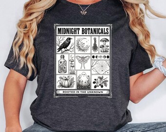 Dark Cottagecore Shirt, Witchy Botanical Tee,Gothic Halloween Top, Spooky Nature Clothing,Midnight Botanicals Apparel,Occult Aesthetic Shirt