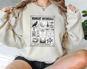 Dark Cottagecore Sweatshirt, Witchy Botanical Crewneck, Gothic Halloween Pullover, Spooky Nature Jumper, Midnight Botanicals Apparel,