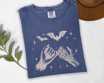 Retro Halloween Shirt, Witch Hand Skeleton T-Shirt, Spooky Season Tee, Checker Boho Graphic Top
