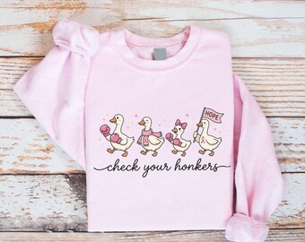 Pink Ribbon Breast Cancer Goose Sweatshirt, Funny Check Your Honkers Crewneck, Cancer Support Pullover, Warrior Awareness Gift