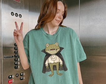 Funny Frog Halloween Shirt, Vampire Frog Tee, Cute Spooky TShirt, Frog Lover Halloween Gift, Comfort Colors© Apparel