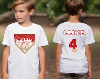 Personalized Baseball Drip T-Shirt for Boys, Kid's Birthday Baseball Shirt, Ice Cream Drip Shirt, Customized Team Gift, Youth Sports Outfit