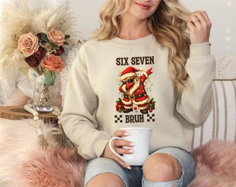 67 Six Seven Burh Christmas Sweatshirt: Funny 6 7 Santa Sweater, Meme Holiday Sweatshirt