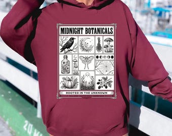Dark Cottagecore Hoodie, Witchy Botanical Pullover, Gothic Halloween Hoodie, Spooky Nature Jumper, Midnight Botanicals Apparel, Occult