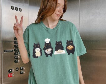 Funny Black Cats Bread Making Shirt, Sourdough Starter Cat Mom Comfort Colors© Tee, Aesthetic Baker T-Shirt
