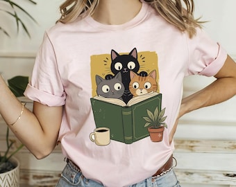 Book Club Cat Shirt, Funny Cat Tee, Reader Gift, Cozy Reading Shirt, Bookworm Gift Idea