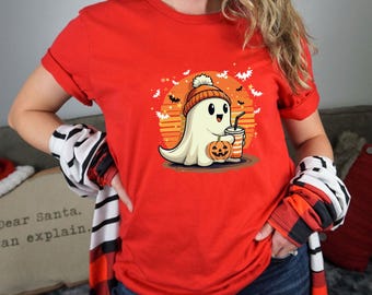 Pumpkin Ghost Halloween Shirt: Cute Spooky Season Graphic Tee, Fall Ghost Pumpkin Top, October Outfit Gift