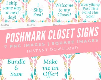 Poshmark Pink Blue Closet Signs, Organizational Poshmark Seller Groupings, Poshmark Custom Closet Signs, Poshmark Shipping Signs