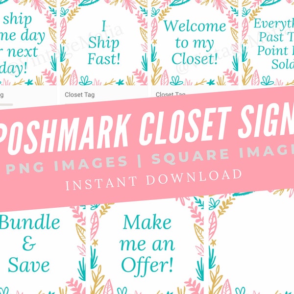 Poshmark Pink Blue Closet Signs, Organizational Poshmark Seller Groupings, Poshmark Custom Closet Signs, Poshmark Shipping Signs
