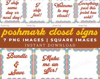 Poshmark Retro Vintage Closet Signs, Organizational Poshmark Seller Groupings, Poshmark Custom Closet Signs, Poshmark Shipping Signs