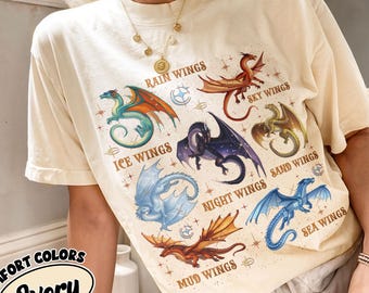 Wings Of Fire Dragons Comfort Colors Shirt, Queen Of Pyrrhia Tshirt, Vintage Dragon Lover Tee, Nightwings Seawings Icewings Shirt