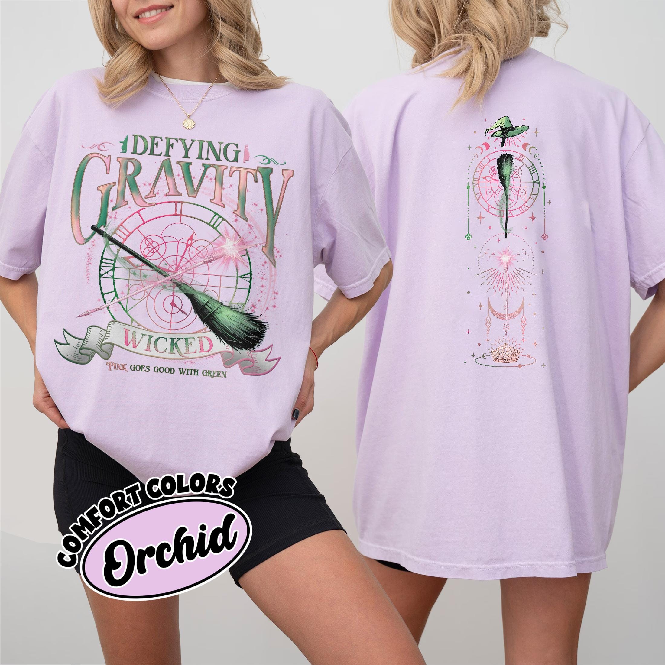 Wicked Defying Gravity Comfort Colors Shirt, Pink And Green Changed For Good Tshirt, Wicked The Musical, Broomstick Magic Wand
