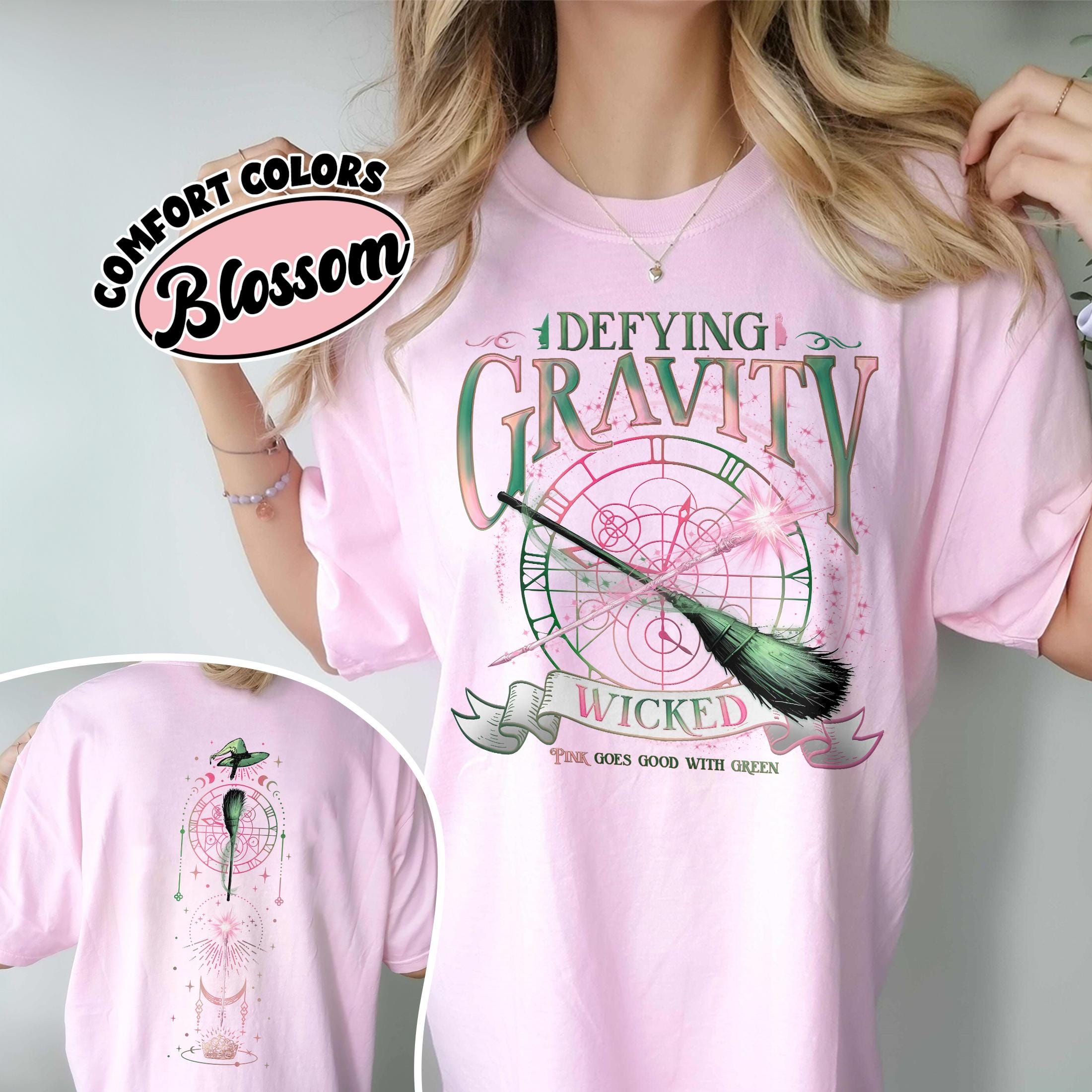Wicked Defying Gravity Comfort Colors Shirt, Pink And Green Changed For Good Tshirt, Wicked The Musical, Broomstick Magic Wand