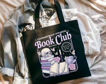 Anti Social Book Club Tote Bag, Romance Reader Canvas Bag, Anti Social Reader Gift, Bookish Gifts, Book Bag