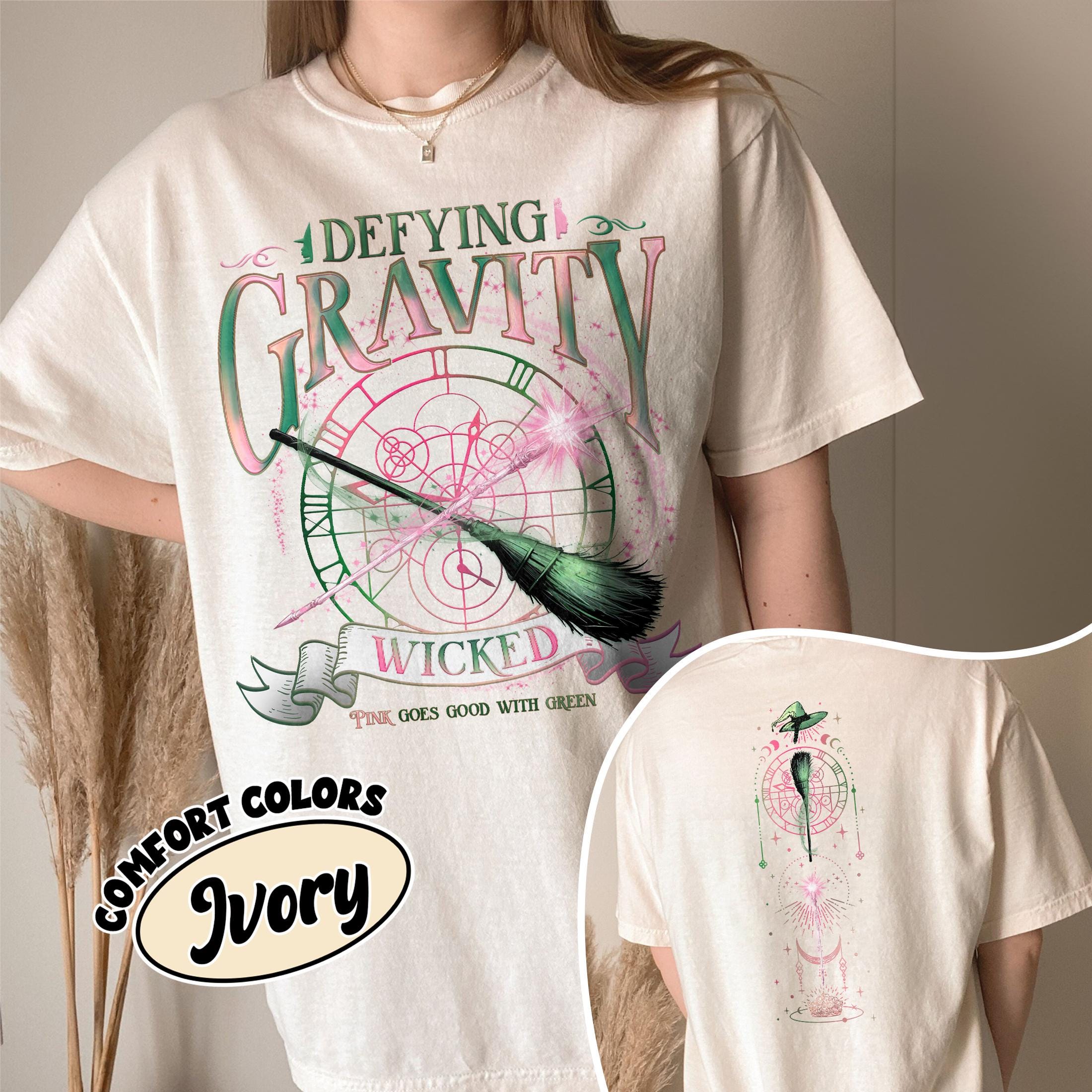 Wicked Defying Gravity Comfort Colors Shirt, Pink And Green Changed For Good Tshirt, Wicked The Musical, Broomstick Magic Wand