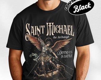 St. Michael the Archangel Comfort Colors Shirt, Christian Religious TShirt, Defend Us in Battle, Catholic Apparel, Gift For Men