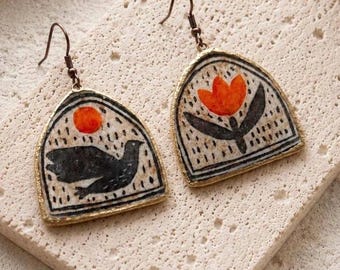 Hand-Painted Boho Dangle Earrings | Resin Clay Artistic Jewelry