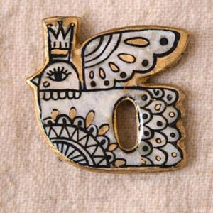 Handbemalte Ton Vogel Brillenhalter Brosche, Boho Funktionaler Schmuck