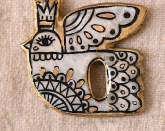 Hand Painted Clay Bird Eyeglass Holder Pin, Boho Functional Jewelry