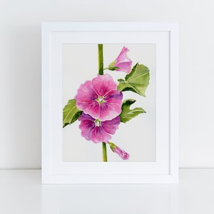 Hollyhock art | Watercolor original | botanical art | Wall decor
