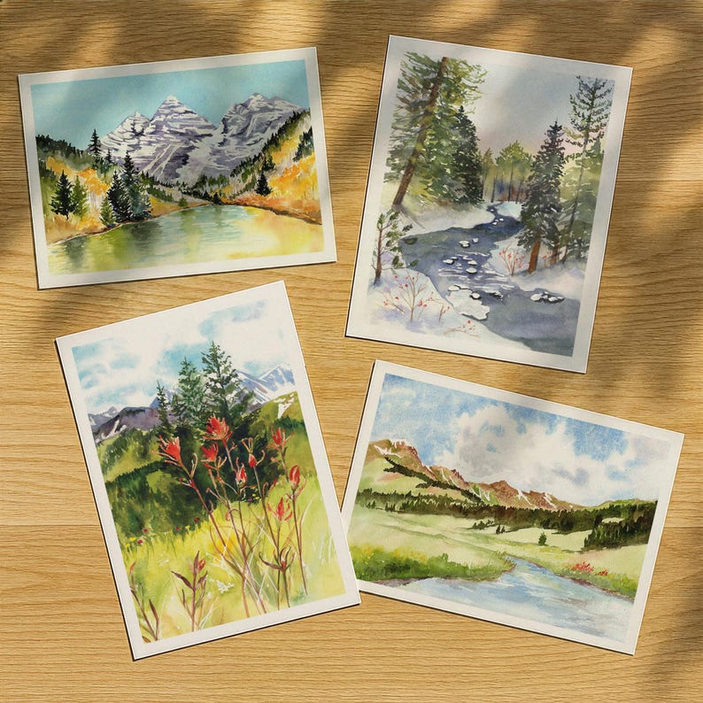 Watercolor Mountain Landscape Card Set: Scenic Blank Greeting Cards - Etsy