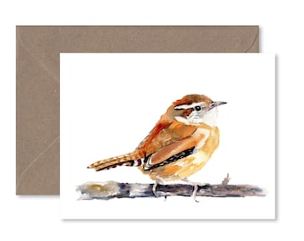 Tarjeta Wren, acuarela, interior en blanco, para toda ocasión