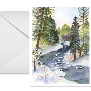 Colorado Landscape, Vail, Gore Creek, Winter, Watercolor, All occasion card